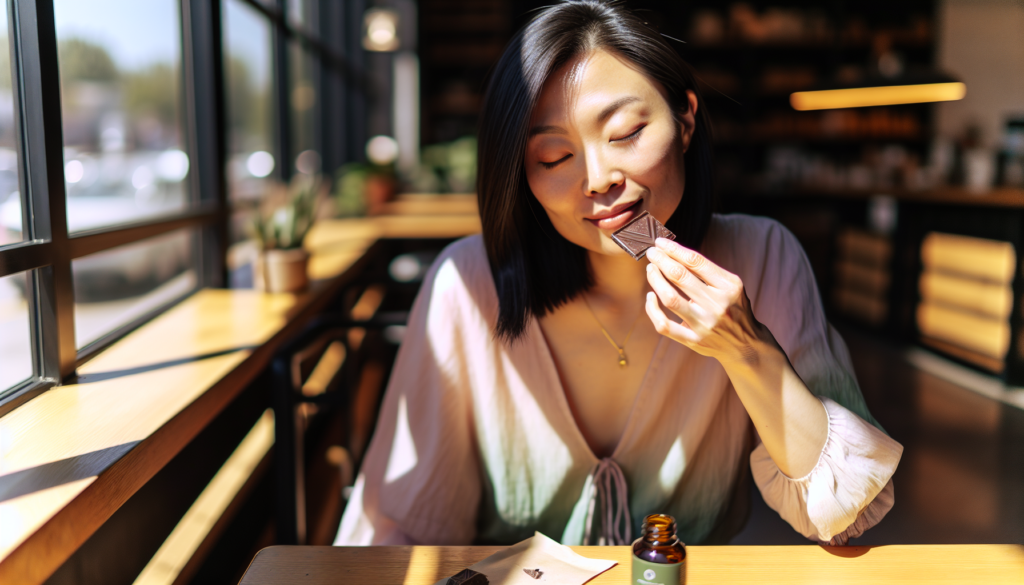 Eine Person genießt eine Tafel CBD Schokolade