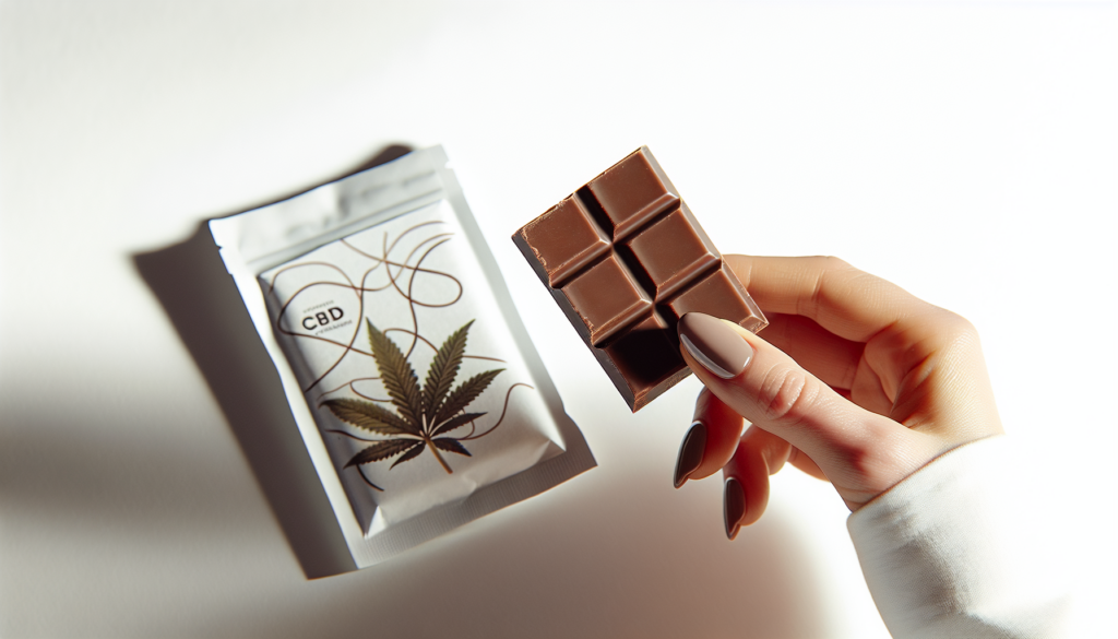 Eine Hand hält eine Tafel CBD Schokolade